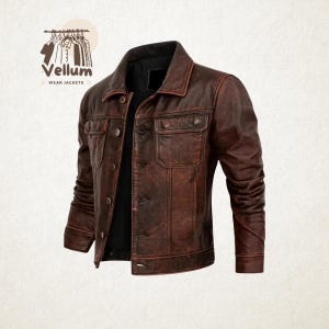 Premium Men’s Brown Cafe Racer Jacket – Vintage Trucker Biker Genuine Leather Coat