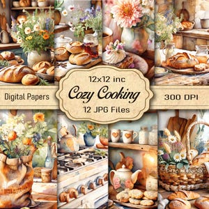 Cozy Cooking Printable Kit – Watercolor Junk Journal & Scrapbook Pages, Kitchen Ephemera