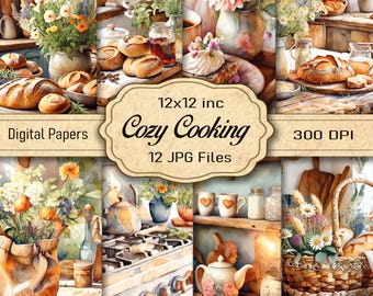 Cozy Cooking Printable Kit – Watercolor Junk Journal & Scrapbook Pages, Kitchen Ephemera
