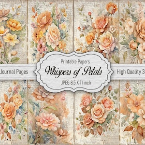Vintage Flowers Scrap Journal Kit - Earthy Tone Watercolor Pages to Print for Scrap Journaling, Scrapbooking, Collage, and Craft Projects