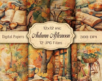 Autumn Afternoon Printable Kit – Watercolor Junk Journal & Scrapbook Paper, Fall Ephemera, watercolor autumn pages
