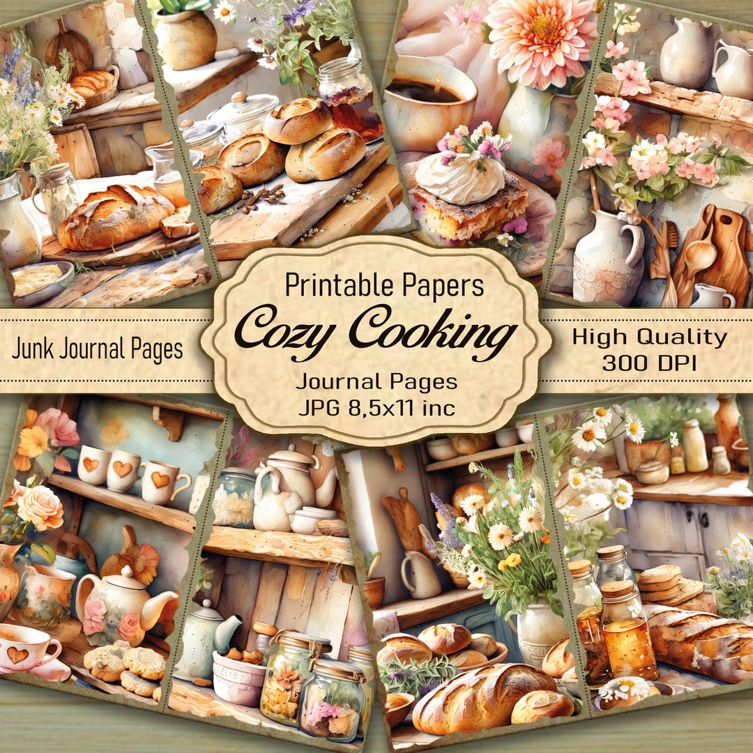 Cozy Cooking Junk Journal Kit – Watercolor Printable Pages for Recipe ...
