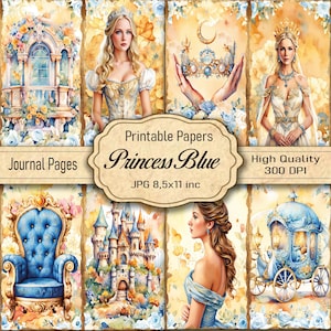 Princess Blue Junk Journal Pages – Watercolor Printable Pages for Junk Journals
