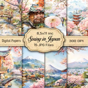 Frühling in Japan Printable Kit - Aquarell Junk Journal & Scrapbook Papier, Kirschblüte Ephemera, Sofort Download