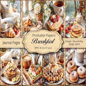 Breakfast Junk Journal Kit – Watercolor Printable Pages for Scrapbooking, Cardmaking & DIY Crafts