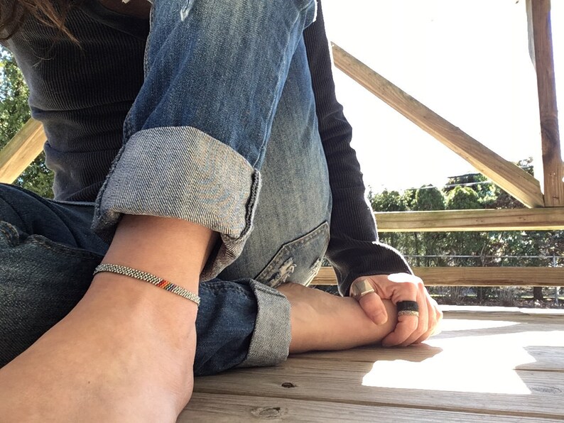 Tiny Rainbow Peyote Stitched Ankle Bracelet