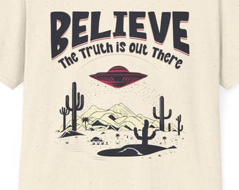 Believe Design Softstyle T-Shirt: Camping Adventure, UFO Gift