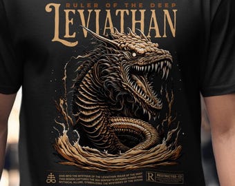 Camiseta Leviatán, Gobernante de las Profundidades - Camiseta gráfica de dragón marino mítico, Fantasy Apparel