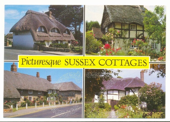 Thatched Cottages In England Postcard Of Picturesque Sussex Etsy