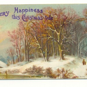 Antique Postcard - Art Deco Christmas Post Card - Moonlit Snowy Christmastide Scene - Postkarte - Carte postale - 1906 - Half Penny Stamp