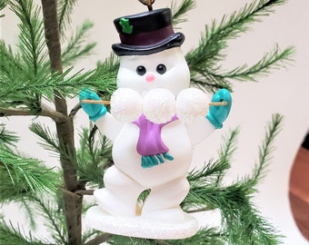 Vintage 1988 Cool Juggler Hallmark Hallmark Keepsake Ornament, Moving Christmas Ornament, Snowman Juggler Juggling Snowballs