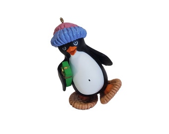 1984 Snowshoe Penguin Hallmark Keepsake Ornament, Penguin in a Red and Blue Hat On Snowshoes Christmas Ornament