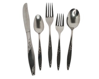 Westbend Vintage 1970s Twilight Rose Stainless Steel Flatware Set, 41 Pieces,  Floral Bohemian Everyday Silverware