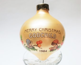 Vintage 1984 Godchild, Hallmark Keepsake Christmas Ornament, Gold Glass Ball