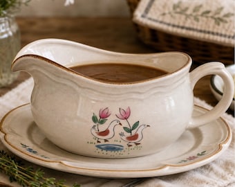 Vintage Heartland International Stoneware Gravy Boat / Bowl & Underplate (Japan)