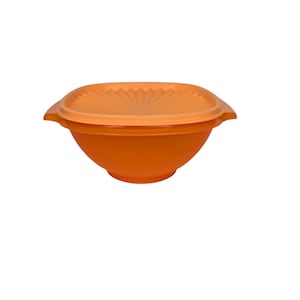 Tupperware Servalier Square Bowl with Starburst Lid 838-10 Orange Vintage, Retro kitchen