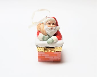 Vintage 2001 Santa's Sweet Surprise, Hallmark Keepsake Ornament, Porcelain Box Opens to Reveal Milk & Cookies Hallmark Keepsake Ornament,