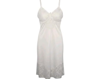 Vintage Henson White Full Slip XS 32 Nylon Lace Trim Lingerie Under Dress