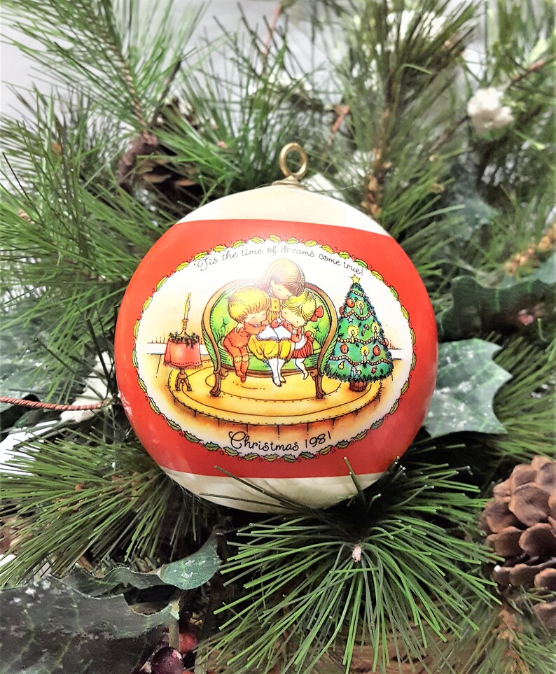 1981 Joan Walsh Anglund Hallmark Ornament White Satin Ball NO BOX
