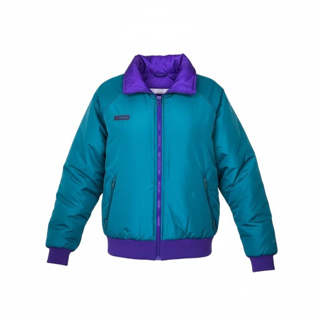 Vintage 90s Columbia Colorblock Bomber Jacket Teal Purple Women’s ...