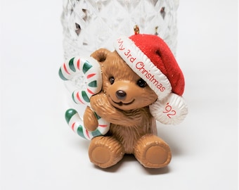 1992 Child's Third Christmas , Hallmark Ornament, Bear a Christmas Holding a Candy Cane 3