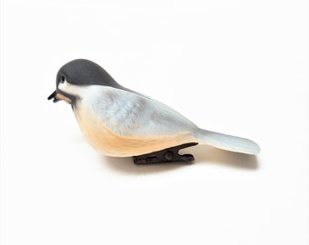 Vintage Porcelain Bird, 1984 Chickadee Hallmark Keepsake Ornament, Clip on Christmas Ornament