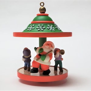 1983 Carousel Number 6 Hallmark Keepsake Ornament, Santa and Friends, The Ornament Spins.
