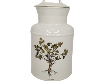 Vintage 1970s McCoy Pottery Canister, Tema de hierba de perejil, Decoración de cocina retro, Grandmacore