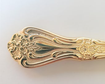 1 Modern Solid Knife with Serrated Edge, Gold Valentine by Stanley Roberts, Gold Electroplate, Floral, Pierced New Condition