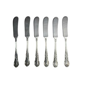 Flat Spreader Knives, Nickle Silver Knife Floral Pattern Set of 6 Spreader Knives, Early 1900s Cheese Knife, Butter Knife, Maximalist,