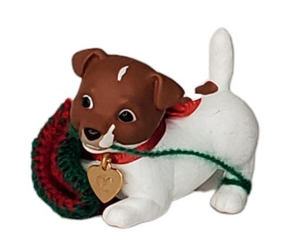 2002 Puppy Love Series Number 12 Hallmark Keepsake Christmas Ornament, Jack Russell Terrier Puppy Playing with a Hat