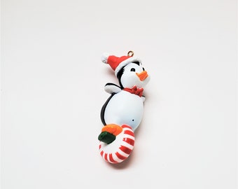 1983 Peppermint Penguin Hallmark Keepsake Ornament, Penguin on a Peppermint Candy Unicycle Christmas Ornament