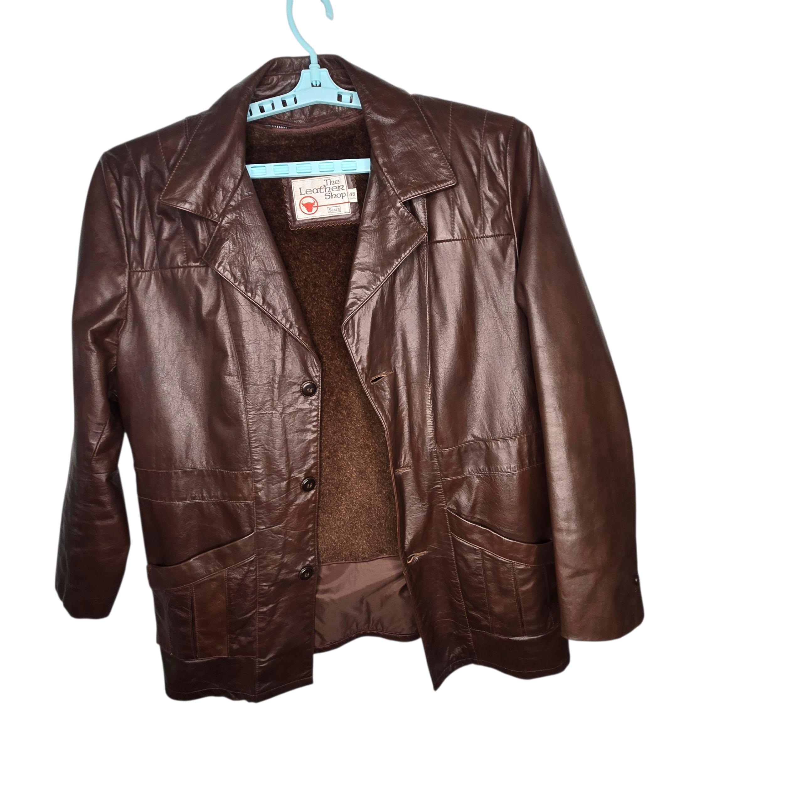 70s Brown the Leather Shop by Sears Men's Jacket, Sz 46 Tall