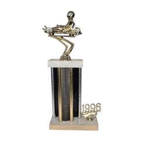 Vintage 1990s Plastic Go-Cart Trophy Marble Base 3r3d Place Black Silver And Gold