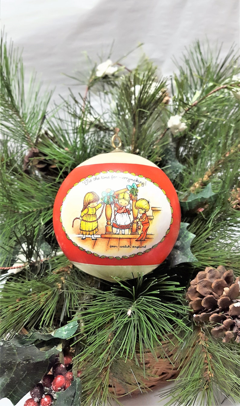 1981 Joan Walsh Anglund Hallmark Ornament White Satin Ball NO BOX