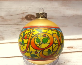 1979 Joy Hallmark Keepsake Ornament Gold Ball in Stained Glass Style