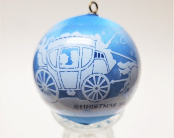 1982 Moments of Love Hallmark Keepsake Christmas Ornament Blue Satin Ball, Each Moment Of Love Lives Forever In Memory