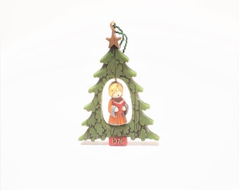 Vintage 1976 Angel Twirl-About Hallmark Tree Trimmer Collection Christmas Ornament, Angel and a Christmas Tree