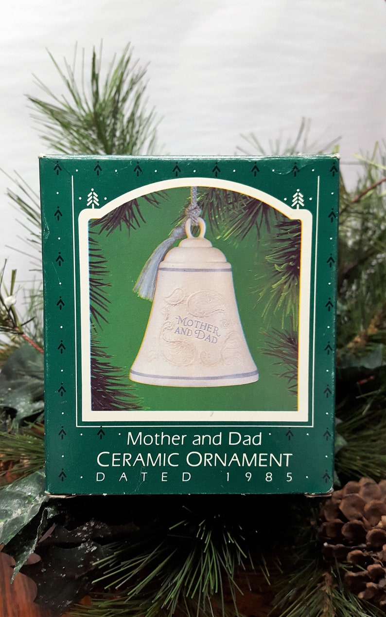 1985 Mother and Dad Ceramic Bell Hallmark Keepsake Christmas Ornament