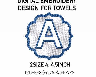 Präglat alfabetsmonogrambroderitypsnitt för plyschtyger, 10-11 cm – Digital nedladdning PES