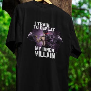I Train To Defeat My Inner Villain Anime Gym T-Shirt | Motivational Fitness Tee | Otaku Workout Shirt | Bella+Canvas 3001