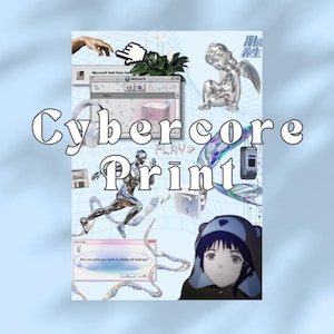 Experimentos seriales de Cybercore Lain Impresión digital / Anime retro / Frutiger Aero Blue Print / Estética webcore