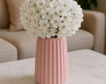 Blush Pink Ribbed Vase – Minimalist Scandinavian Home Decor