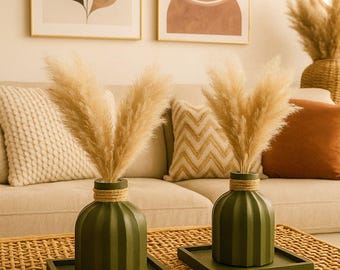 Earthy Green Mini Vase Set – Rustic Jute Wrapped Stone Vases