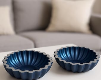 Blue Scalloped Stone Bowls Set – Navy Decorative Dishes