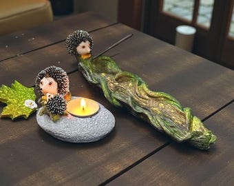 Hedgehog Candle Holder and Incense Burner Set