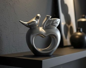 Silver Bird Sculpture – Modern Minimalist Apple Ornament