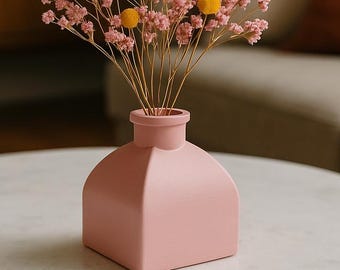 Pink Stone Vase – Small Textured Matte Vase for Dried Flowers (13 cm)