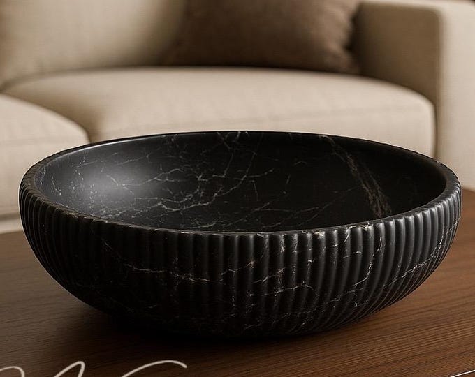 Featured listing image: Large Black Marble Bowl – Handmade Stone Decor Centerpiece