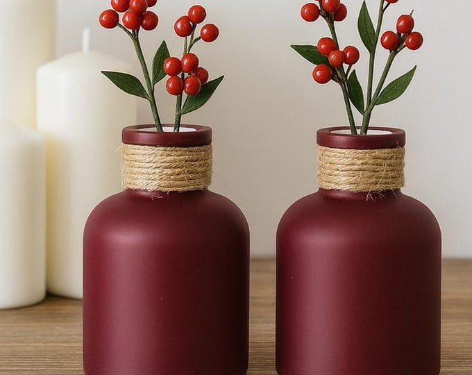Featured listing image: Burgundy Rope Vase Set – Boho Pampas Table Decor